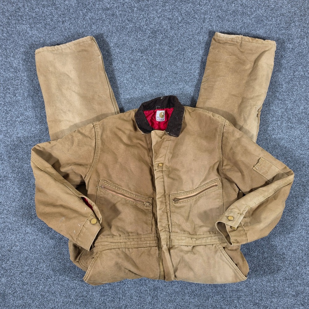 Vintage 70s Carhartt Brown Duck Quilt Lined Insulated Coverall 40R Talon Scovill